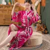 Dekens Bathrobe jurk Chinese vrouwen Lange mantel Bloem Peacock Kimono Bruid Bruidsmeisje Wedding gewaden sexy slaapkleding deken