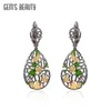 Boucles d'oreilles en peluche Gem's Beauty Natural Style Chrome Diopside Gemstone 925 Bude de fleur en argent sterling