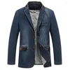 Abiti da uomo giacche taglie forti in denim in outwear primaverilo autunno abbigliamento maschio blazer jeans patchwork in pelle slim fit coat my190