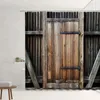 シャワーカーテン古い木製ドアカーテンファーム納屋田舎の農家の装飾ポリエステル生地フック付き