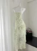 Платье на два куска летняя ремешок для спагетти Миди цветочный шифоновый шифоновый рюша эстетическая винтажная коттеджа корки корейская модная мода в новой Q240511