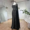 Party Dresses Serene Hill Arabic Black Side Cape Sleeves sjöjungfru pärla lyxkvällsklänningar för kvinnor bröllop 2024 CLA72296