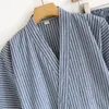 Home Clothing Japanese Tie Up Kimono Robes Pajamas Set For Men's Striped Cotton Loose Summer Thin Short Sleeved Shorts Clothes Men