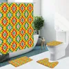 Duschvorhänge geometrische Retro-Muster Vorhang Streifen Punkte Nicht-Schlupfteppiche Flanell Bad Matte Toilettenabdeckung Badezimmer Set Hausdekoration Waschbar