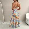 Vestidos casuais férias de férias de verão vestido de tira de vestido Mulheres padrão Impresso Moda longa de moda fora do ombro bohemian mujer