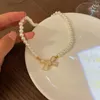 Trend Wedding Party Jewelry Pearl Bow Pendant Choker Halsband för kvinnor Elegant White Imitation Chain Halsband X0201 240429
