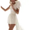 Combinaison de robe de mariée scintillante avec train de pantalon pailleté Train 2022 pour poches de fête de mariée One épaule Bow 2566