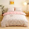 Sängkläder set sommar hem textil blommönster lakan täcke täcke kudde set 4
