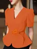 Blouses pour femmes Vonda Shirts Fashion Elegant 2024 Summer Short Puff Sleeve V-Neck Tops solides décontractés