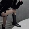 부츠 검은 가죽 긴 브랜드 디자인 기사 가을 광장 발가락 여자 신발 패션 캐주얼 청키 발 뒤꿈치 여성 신발