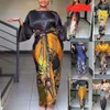 Afrikansk tryckt tvådelar kjol kvinnor o-hals lös flare hyls