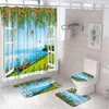 Shower Curtains Summer Tropical Beach Curtain Set Seaside Island Palm Tree Blue Sea Forest Bathroom Non Slip Toilet Bath Mat Rug