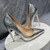 Dress Women Pumps 10Cm Pointy Toe Sliver Aligator Thin Basic Stiletto High Heels Big Size 33-45 Shoes Woman