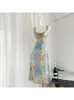 Dwuczęściowa sukienka kobieta a-line bodycon satynowe sukienki kwadratowy szyfon z szyfonem z rękawów ramię swobodny koreański moda Q240511