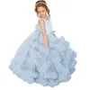 Nouvelle robe de bal robes de fleurs de fleurs robes perlées 3D appliques florales princesse Pageant robes enfants
