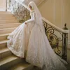 Vintage Lace Muslim Wedding Dresses Long Sleeves Plus Size Bridal Gowns with Hijab Vestidos de novia Luxury Wedding Dress 219E