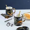 Muggar 400 ml lyx keramiskt kaffemugg med lock och rörsked för kontor hem roliga gåvor idéer par vänner vänskap