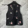 Tanks pour femmes Lingzhiwu Broidery Organza Top 2024 Spring femelle fleur transparent Stand Collar chinois arrive