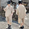 Teenage garçon adolescent Set Children Girls Letter Tshirt and Shorts 2pcs Suit Kid Short Sleeve Top Bottom Outfits Tracksuit 240508