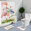 Zasłony prysznicowe Flamingo Zasłona 4pcs Ustaw wzór zwierząt łazienka z dywanikami ściegowymi i maty flanelowymi