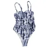 Kvinnors badkläder baddräkt Deep V Neck Plus Size One Piece Pet Shiny Bikini Tight Fit Flower Print Tie Outfit