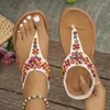 Casual Shoes Lucyever Summer Clip Toe Bohemia Sandals Women Fashion String Bead Flat Heels Sandles Woman Non Slip Sole Beach Flip Flops