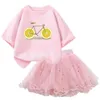 Set di abbigliamento ragazze set da sci tutu a 2 pezzi Fruit limone/fragola a maniche corte+pettiskirt set di abbigliamento per feste di compleanno estate setl2405