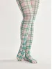 Women Socks Green Plaid Printed Pantyhose Stockings Leggings British JK Lolita Lace Tights