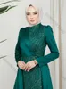 Vestidos de festa cetim lantejouno de manga longa e noite de pescoço alto hijab baest vestido formal Mulheres islâmicas Uma linha marroquina caftan
