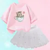 Kläduppsättningar Baby Girl Tutu Set med Cute Pet Cat Print T-shirt och fluffig ren tät passande kostym som är lämplig för Princess Childrens Party och födelsedagsdräkter2405