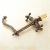 Badrumsvaskkranar lyxiga europeiska antika brons dubbelhjulshandtag Mixer Tap Long Mouth Swivel Roman Basin kran RB-011