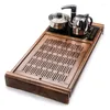 Çay tepsileri yaratıcı katı ahşap tepsisi drenaj su depolama seti çekmece oda tahtası tablası Çin töreni araçları