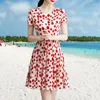 Vestidos casuais mulheres vermelhas floral boho elegante e noite feminina roupas curtas manga curta midi coreano vestido de verão feminino 2024