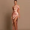 Party Dresses Pink Formal Mermaid Prom Evening One Shoulder Floor Length Dress High Split Night Gowns Robe De Mariee