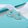 Desginer Tiffanyjewelry Bransoletka 925 Srebrna igła T Family TAKAPAP STAPAPE Full Diamond Ear Studs Kobieta biała miedź plastowana 18K prawdziwa złota moda prosta oryginalna stalowa prą