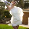 Lässige Kleider VC 2024 Sommer Frauenkleid sexy ein Schulter ärmellose 3D Mesh Blume Patchwork Satin Mini Weiße Hochzeit