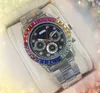 Couple Hip Hop Iced Out Men Designer Watch Day Date Time Quartz Battery Movement Colorful Diamonds Ring Stainless Steel Band Clock All the Crime Watches Gifts
