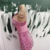 Vestidos de festa empoeirada rosa sexy curto 2024 bainha de baile de um ombro lantejas lantejas de mulheres negras, vestidos de ocasião spéica