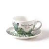 Cups Saucers 240ml Monstera Leaves Garland Ceramic Coffee Cup With Saucer Nature Fresh Large Caliber Cappuccino Latte Cup Sets Free Shipping