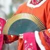 Favor de festas Fã de estilo japonês Kimono real fêmea de seda pequena gradiente esculpido em branco Golden