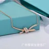 Desginer Tiffanyjewelry Bracelet Nieuwe Knott Home Knot ketting vrouw Gu Ailing dezelfde stijl 18K Plating True Gold Bowknot Collar Chain Exquisite Temperament