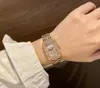 Prostokąta kształt kwarcowy zegarki damskie zegar ze stali nierdzewnej Zegar Pasek Małe dwa szpilki metal metalowy