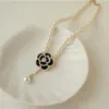 Pendant Necklaces Fashion camellia white rose necklace light luxury niche pearl ladies small fresh sweet rose flower collarbone chain pendant gift