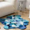 Carpets Irrégules Tufting Moss Bedroom Tapis Blue Plant Forest Porte de chevet Mat Meuffy Foot Tappette Plau de sol Home Room Decor 90x102cm