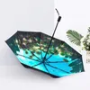 Paraplellas Lake View Three Fold Folding Umbrella Travel Pastorale kleine verse zwarte rubberzonbescherming voor mannen en vrouwen