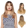 Gradient Color Center Split Bangs en couches longues raies cheveux synthétiques perruque de poils synthétiques fibres pour femmes