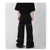 Men de marque à la mode américaine Black Zipper Design Slit Pantalon légèrement évasé Pantalon de pantalon décontracté droit pantalon rétro