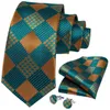 Cravate de cou Set Teal Teal Green Orange Plaid Embrages pour hommes 8 cm Largeur Business Wedding Party Mens Neck Tie Mandkerchief Cufflinks Tie Ring Brooch