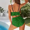 Swimwear pour femmes Bikini Black and Green Bikini Sexy Sexy Geometric Print Set Femmes 2 pièces Swimsuits personnalisés