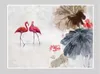 Duvar Kağıtları Lotus Flamingos Basit ve Zarif İskandinav Çin tarzı arka plan duvar